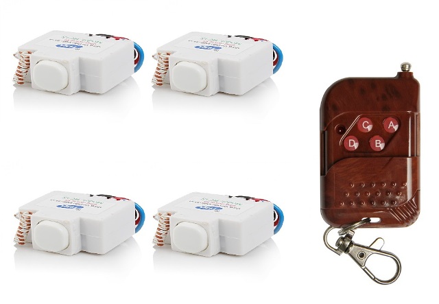 Bộ 4 công tắc điều khiển từ xa xuyên tường RC1S và 01 tay khiển nâu vân gỗ